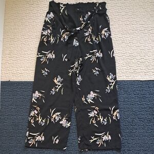 Floral Black Wide-Leg Pants